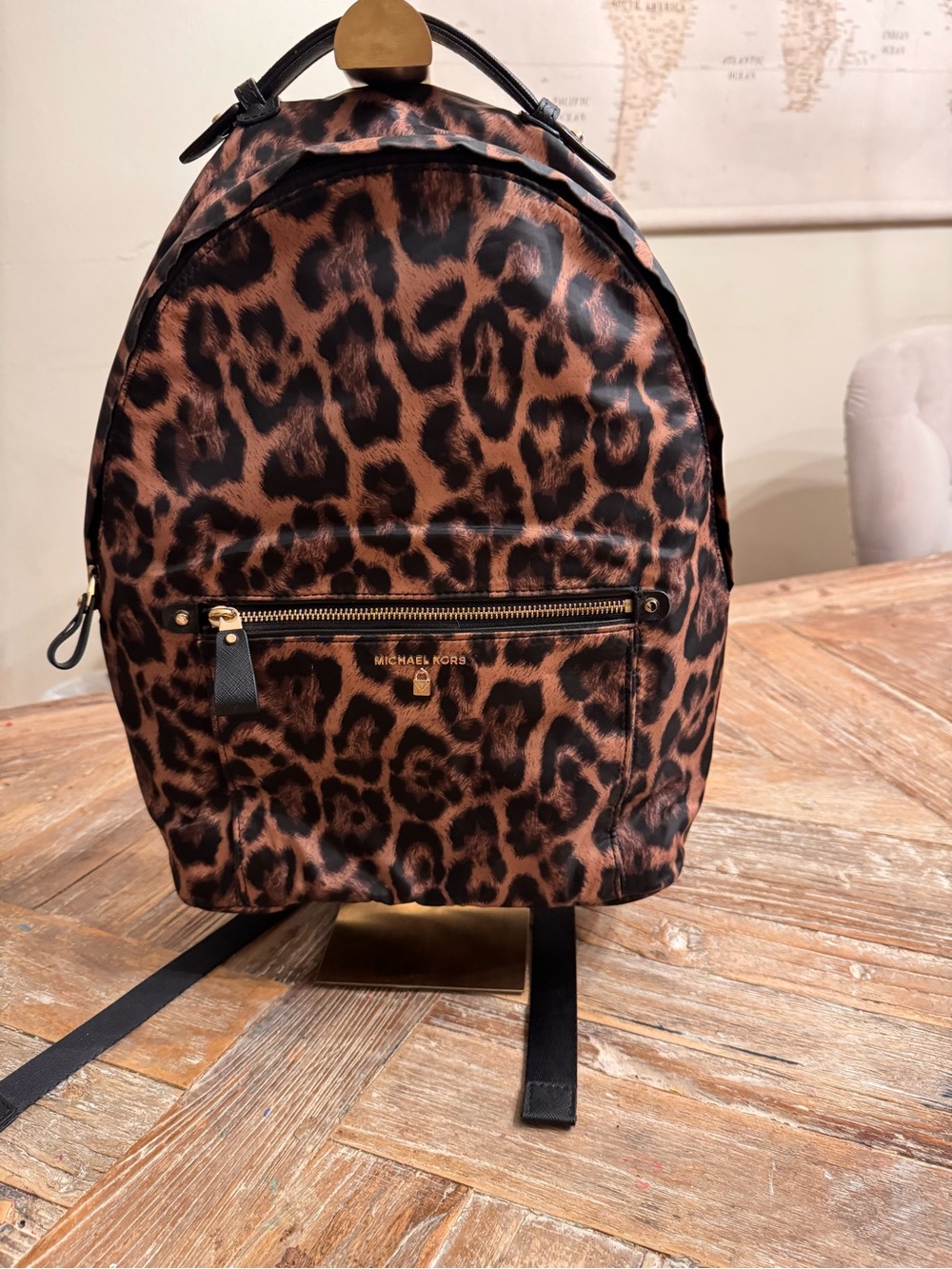 Michael Kors Leopard Print Backpack - Brown/Black/Gold Hardware